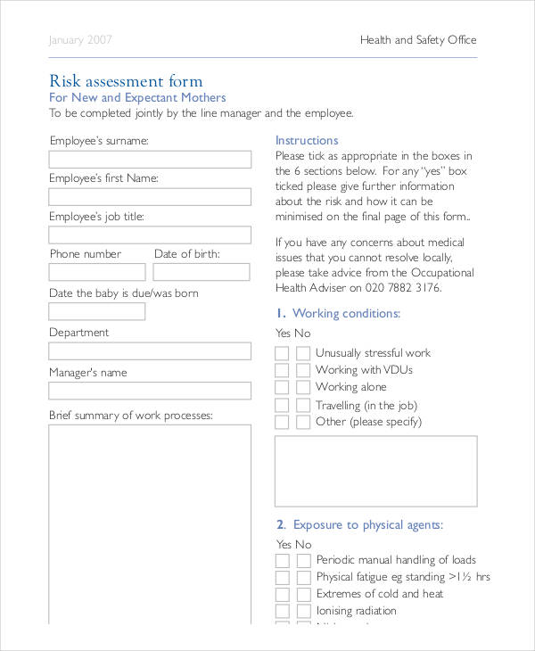 maternity health and safety risk assessment form