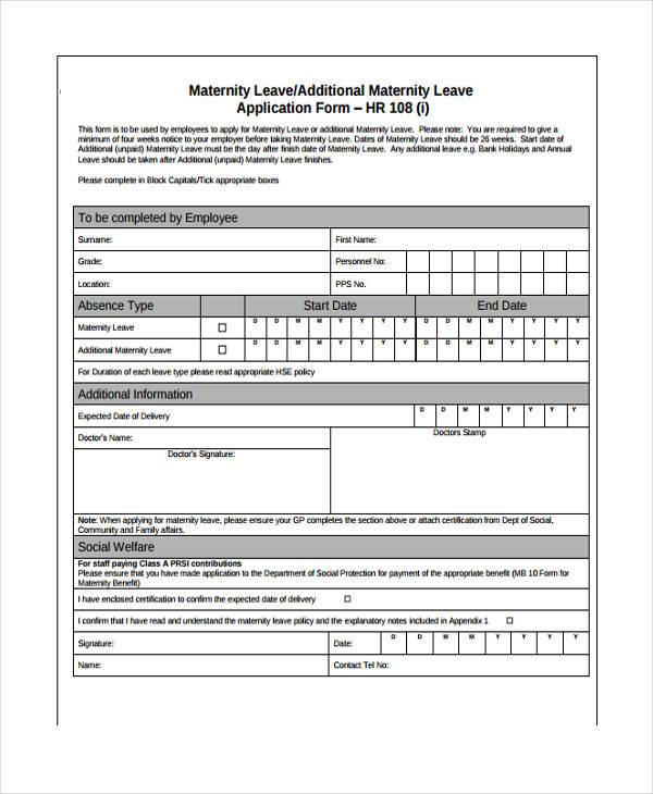 maternity leave application form