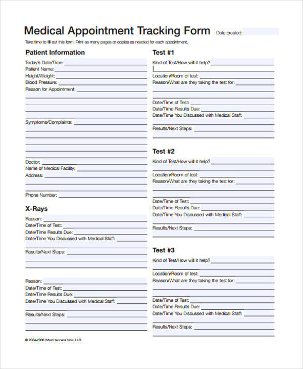 medical appointment tracking form