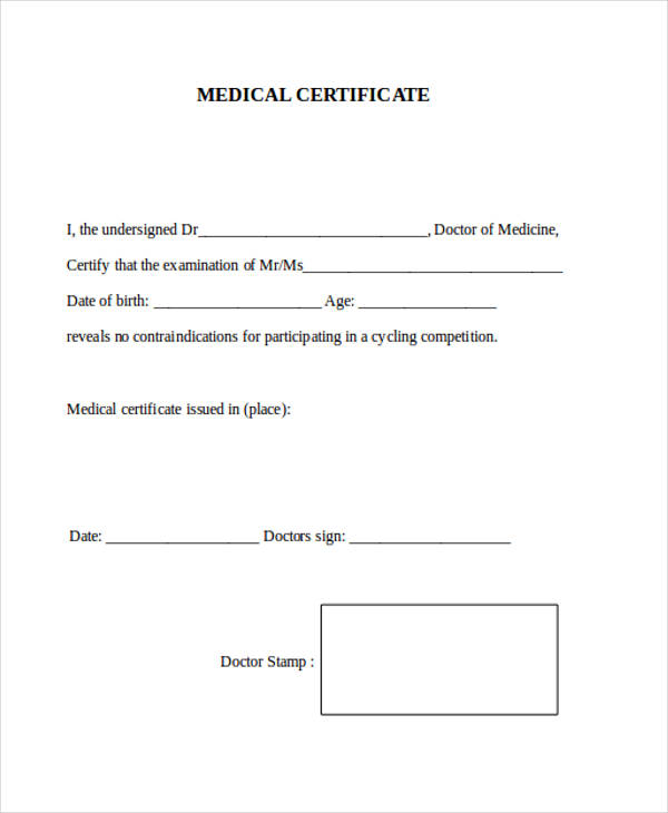 medical certificate form sample