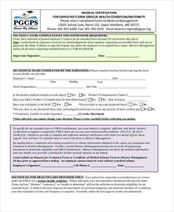 medical certificate form for employee