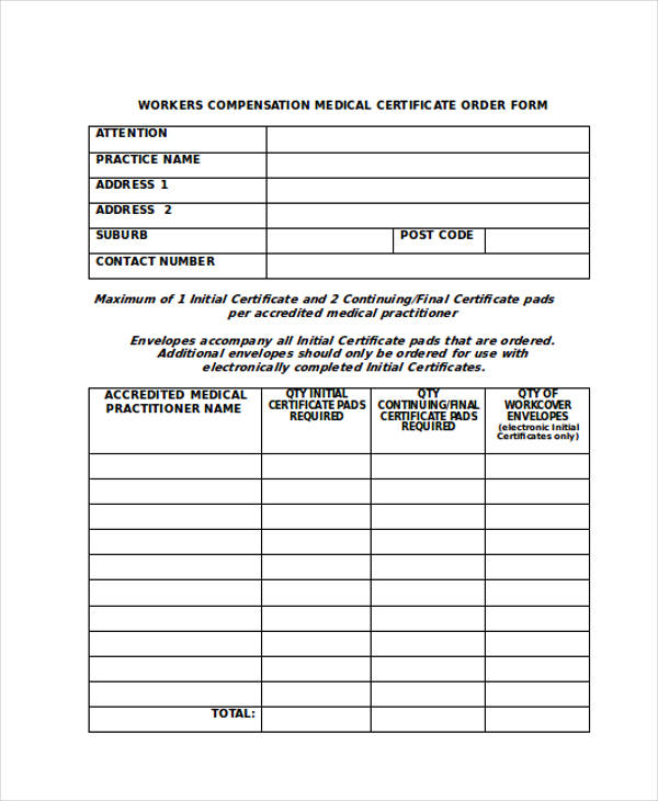 medical certificate order form