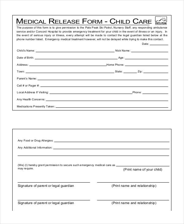 medical child care release form
