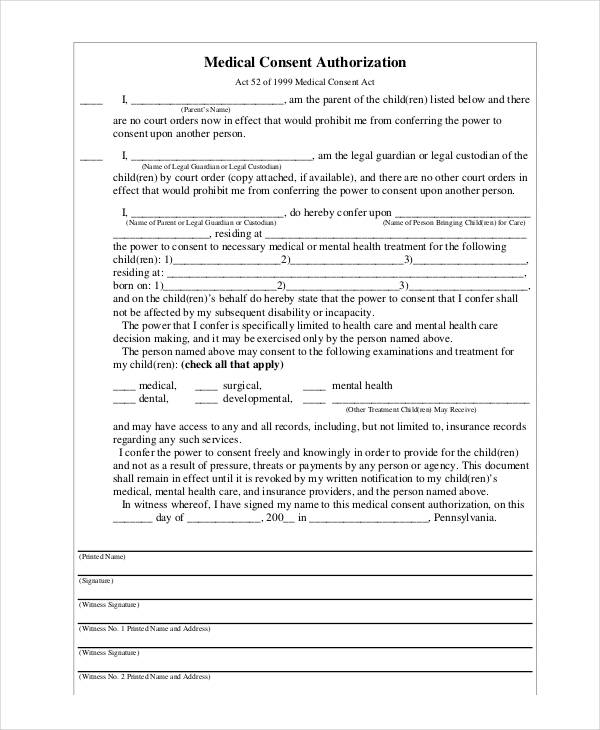 medical consent authorization form