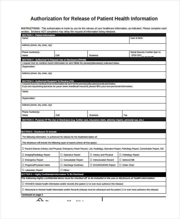 medical health information release form