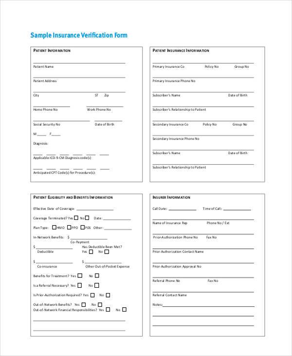 medical insurance verification form