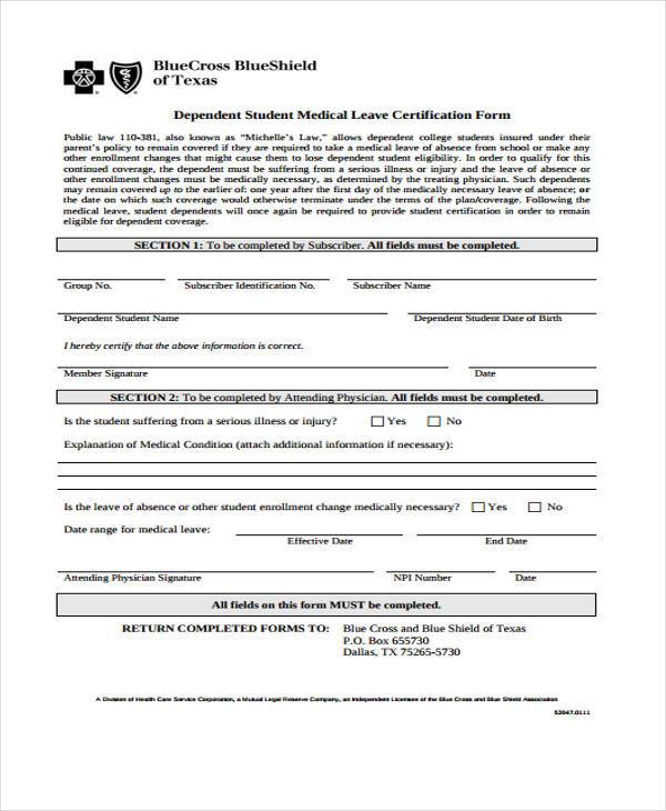 medical leave certification form
