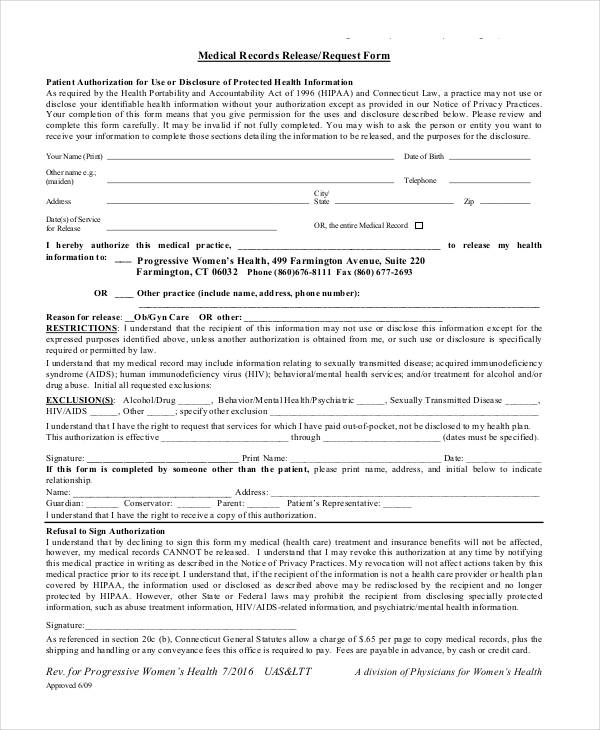 medical records release request form3