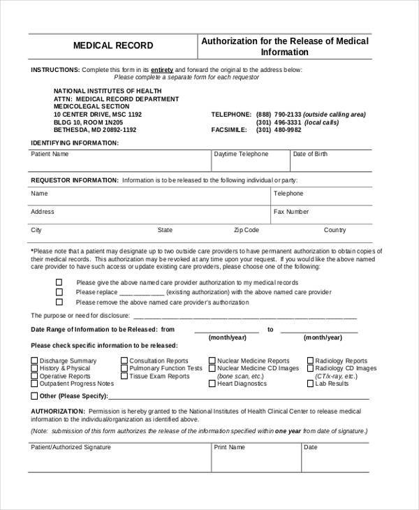 medical release authorization form