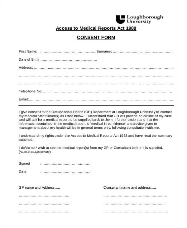 medical report consent form