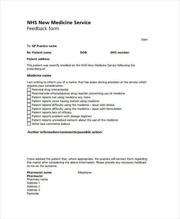 medical service feedback form