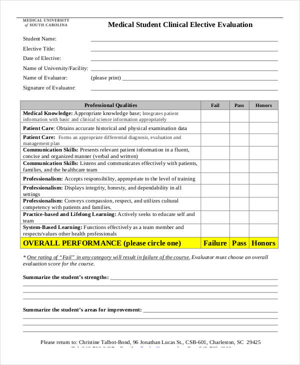 medical student clinical evaluation form