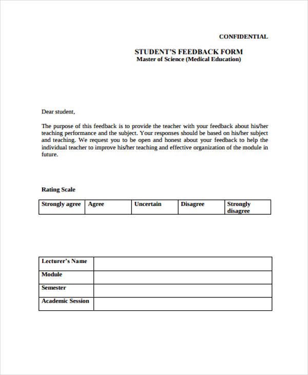 medical teaching student feedback form