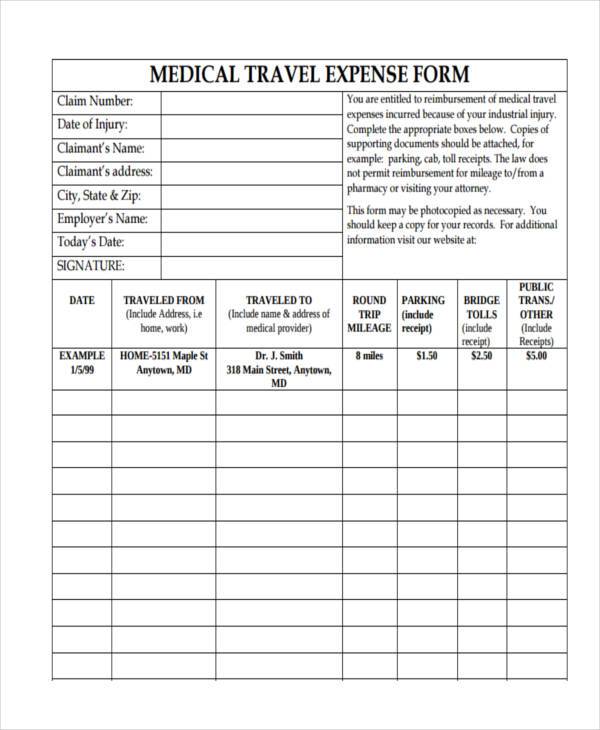 medical travel expense form1