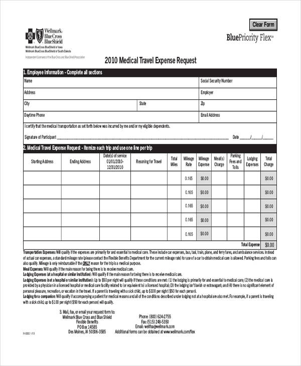 hospital travel form