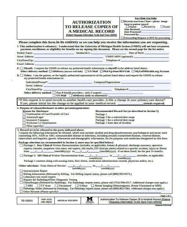 medical treatment authorisation release form