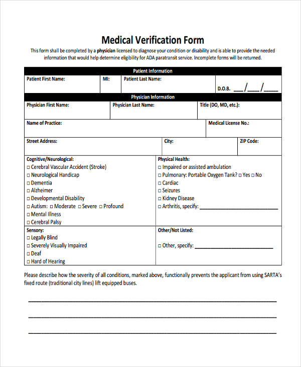 medical verification form in pdf