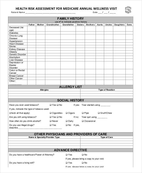 medicare annual wellness health assessment form