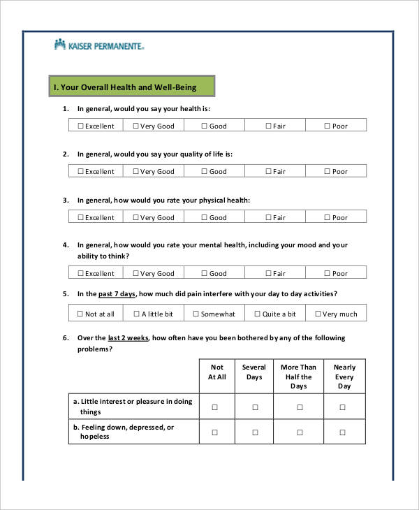 medicare health assessment questionnaire form