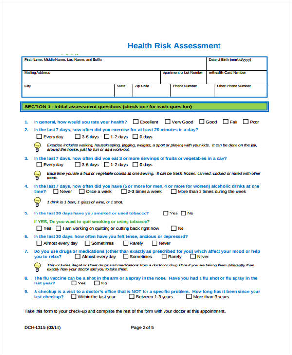 medicare health risk assessment form