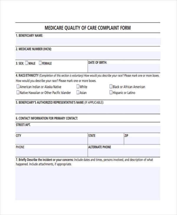 medicare quality of care complaint form