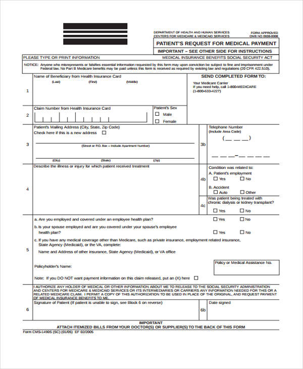 medicare request for payment form