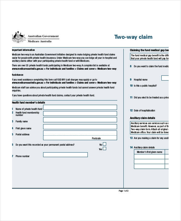 medicare two way claim form