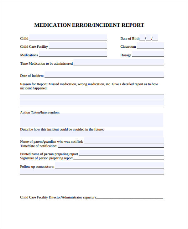 medication error incident report form