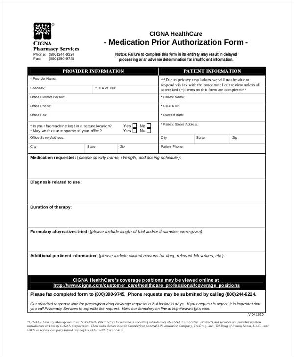 Printable Medical Prior Authorization Form Template 5808