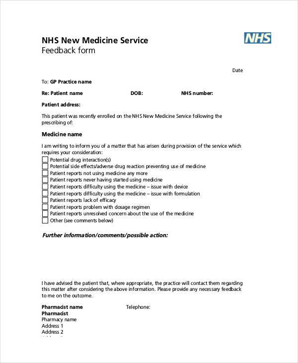 medicine service feedback form