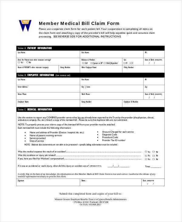 member medical bill form