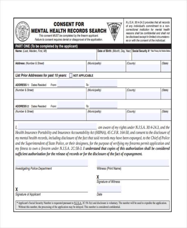 Release Of Information Form Template Mental Health