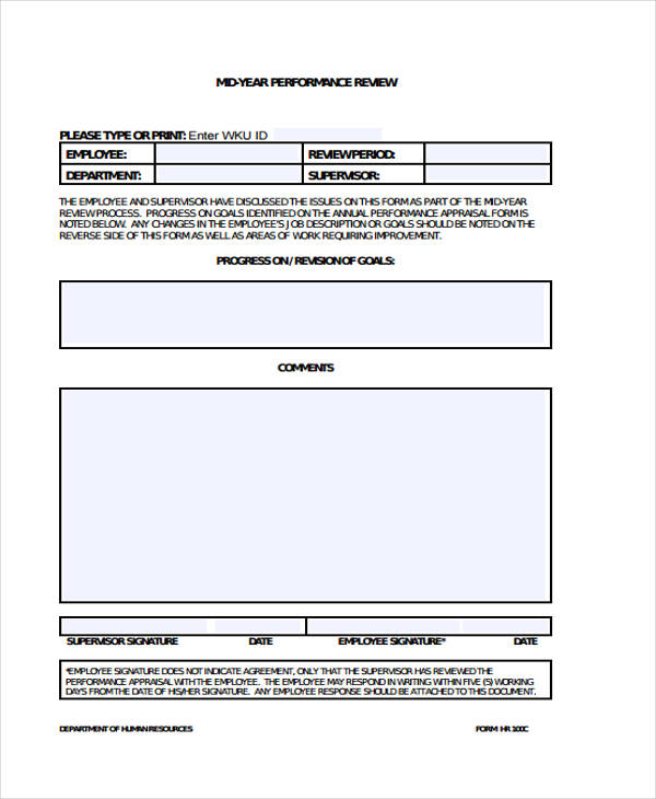 Midyear Performance Review And Evaluation Template