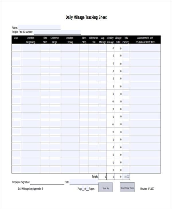 mileage tracking form in pdf