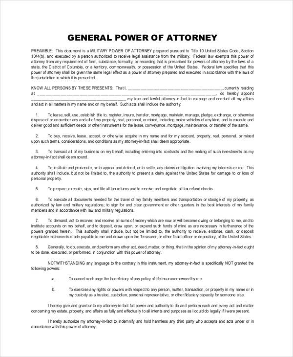military general power of attorney form pdf