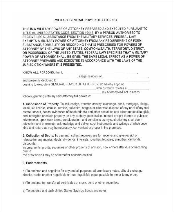 military general power of attorney form