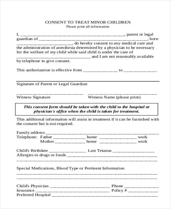 minor child medical consent form