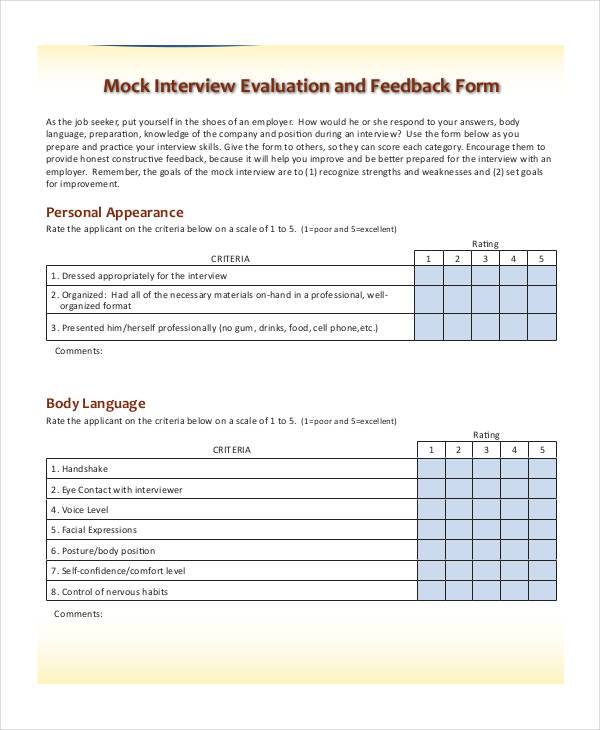 FREE 27+ Interview Evaluation Forms in PDF | MS Word | Excel