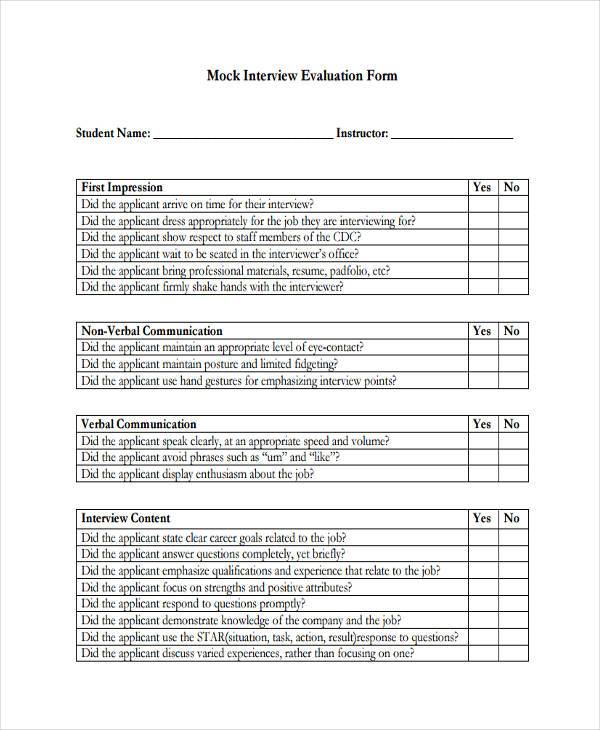 mock interview evaluation form