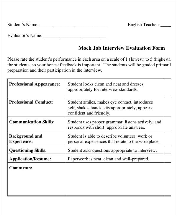 mock job interview evaluation form1