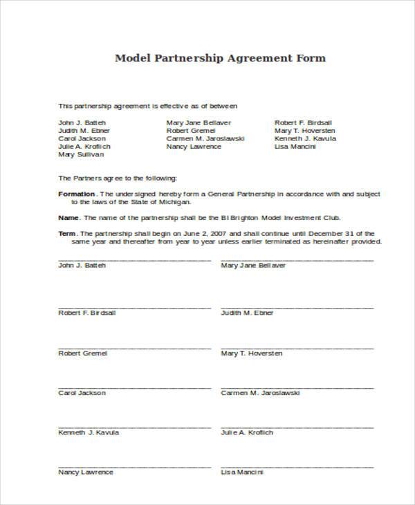 model partnership agreement form