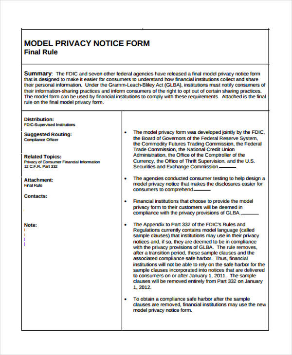 model privacy notice form2