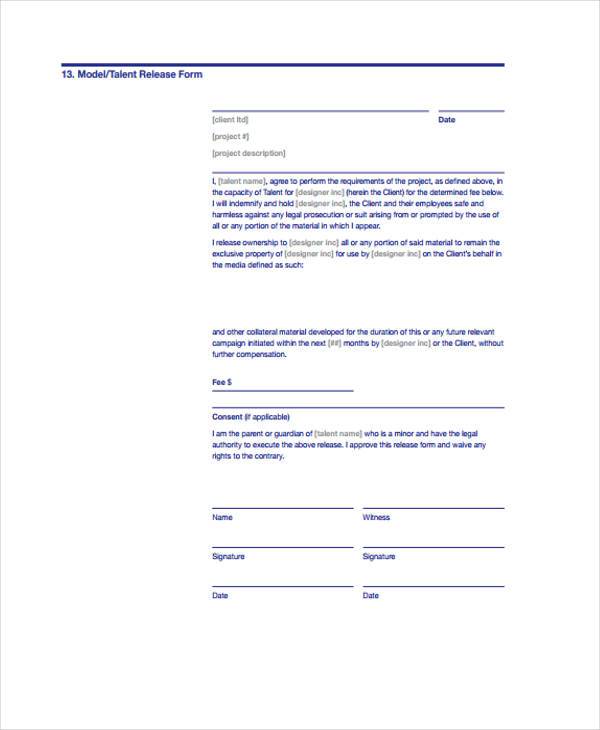 model talent release form template