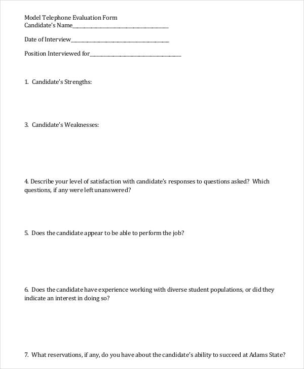 model telephone interview evaluation form1