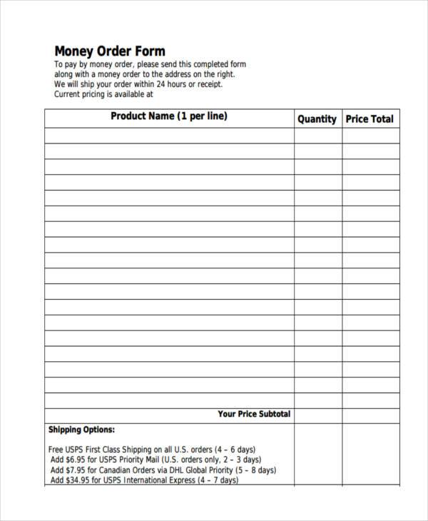 money order form sample