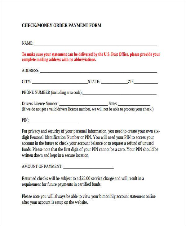 money order payment form