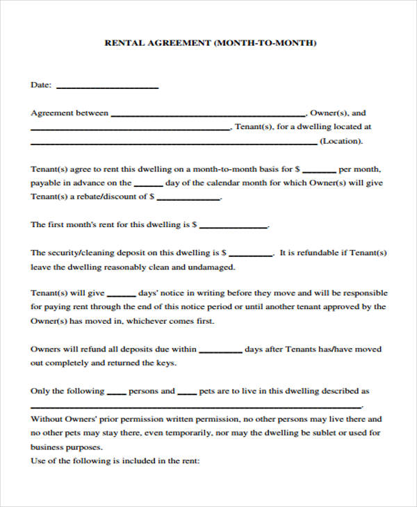 month to month rental contract agreement form