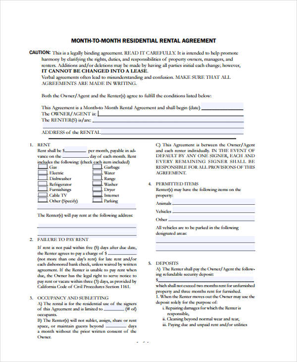 month to month room rental agreement form3