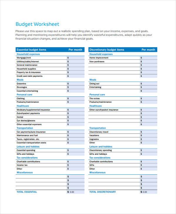 monthly budget planning form