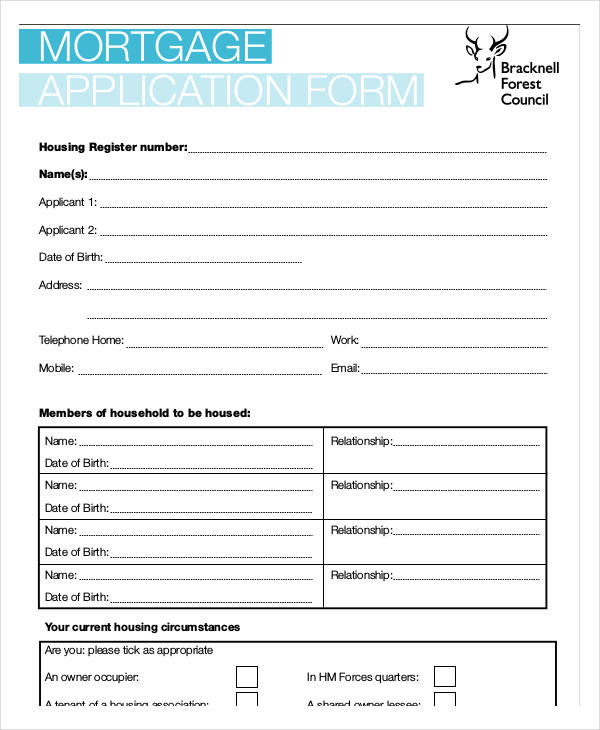 mortgage application form sample